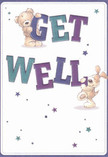 Radiating cheerful optimism, this get well card showcases two irresistible characters-a plush teddy bear perched above, and a spirited puppy below-united in their task of spreading good wishes across Surrey. The bold, oversized letters spelling 'Get Well' leap from a creamy white background, their deep indigo and teal hues shimmering amidst whimsical, hand-drawn stars that scatter across the card like hopeful promises. The fur textures are illustrated with a tactile richness; you can almost feel the gentle comfort of a soft bear's paw or a velvety puppy's ear. The entire scene feels light and airy, reminiscent of the sense of calm that lingers along the riverbanks near Kingston or in the blooming gardens of Ewell. Emotion radiates from every detail: the animals' playful expressions and affectionate energy bring a smile, while the harmonious colours wash the card in peaceful reassurance. It is easy to imagine pairing this card with a fresh bouquet from a trusted local florist, to be delivered to a loved one recovering nearby. More than just paper and ink, this card offers a gentle touch and a breath of hope-an artistic gesture of encouragement for the whole Surrey community.